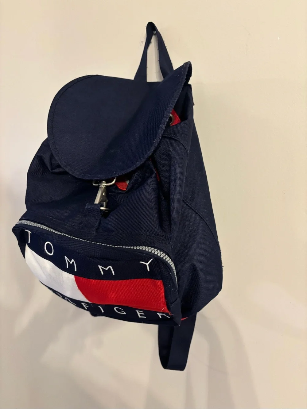 Vintage 90s Tommy Hilfiger Canvas Backpack - Classic Spell out Flag Bag